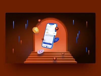 Brave Browser - Feb 2022 app bitcoin blockchain brave browser buy candle charts coin crypto cryptocurrency defi finance fintech illustration mobile money nexo phone stairs token