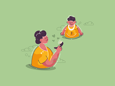 mother feeds the child with a spoon. parental care. BAPS x marco baby baps buddah care cartoon child design feed festival flat hindi illustration india indian liner mother parents spiritual stand vector