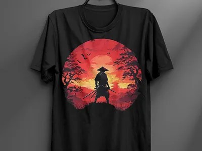 Japanese Samurai Fighter Martial Sunset T-Shirt design graphic design t shirt t shirt design