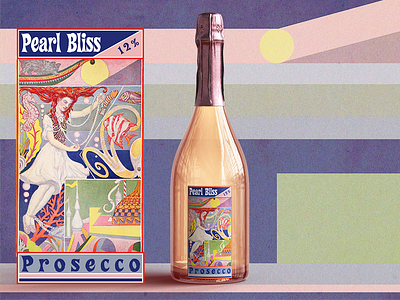 Pearl Bliss Wine Label abstract bottle branding colorful design fantastical fantasy grape graphic design illustration illustrator label logo photoshop retro vector wine wine design winery