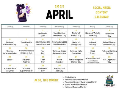 April's Content Calendar branding content creation graphic design social media