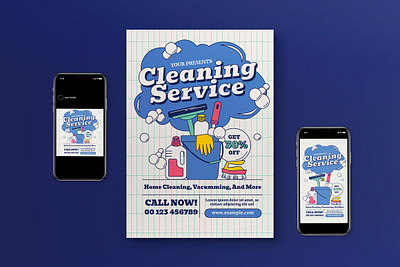 Modern Cleaning Service Flyer Set cleaning cleaning service modern service social media