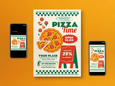 Retro Grand Opening Pizza Flyer Set grand opening pizza retro social media