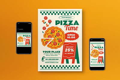 Retro Grand Opening Pizza Flyer Set grand opening pizza retro social media