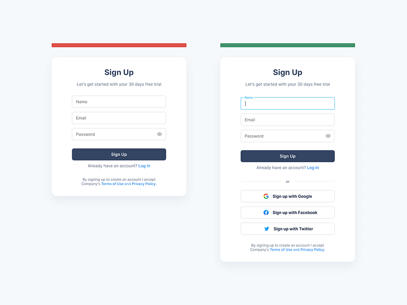Sign-up Forms: Allow sign-in from an external account design designproductivity designthinking designtools dribbble minimal ui uiterms userexperience userexperiencedesigner userexperienceresearch userinterface ux uxdesign uxdesigner uxdesigning uxdesignlife uxtrends web website
