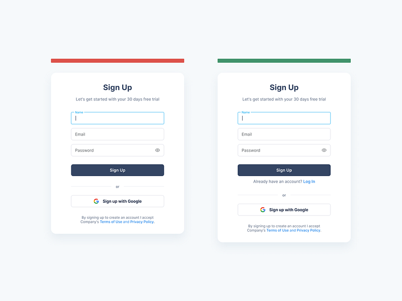 Sign-up Forms: Allow switching between login and sign-up access create account crm design figma forms login minimal saas saasapp sergushkin sign sign up ui uiinspiration user flow ux ux tips web website