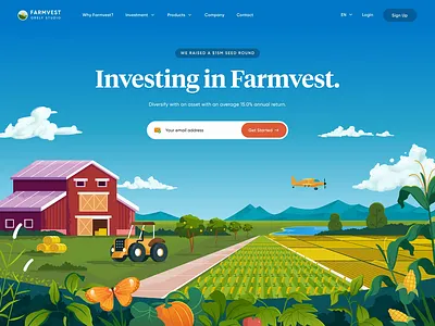 Farmvest Landing Page Animation πΎ 3d animation capital crop dashboard desktop farming illustration invest investor landing page mobile money orely plan plane platform responsive ui website