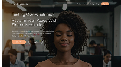 Hue & Harmony - Landing Page Hero black branding landing page meditation moonbase ui