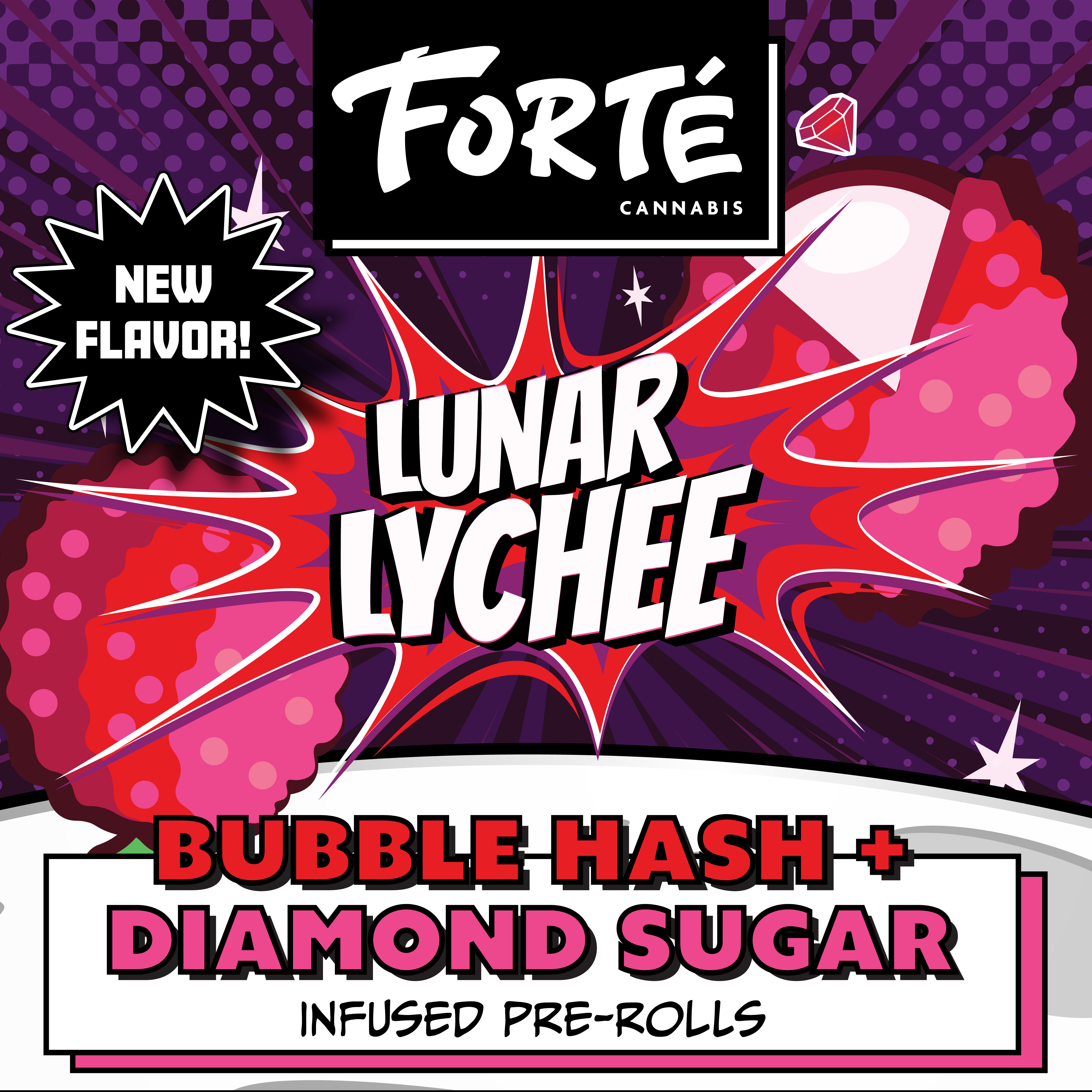 Forte Cannabis: Lunar Lychee Bubble Hash + Diamond Sugar Combo brand identity design cannabis graphic design packaging design