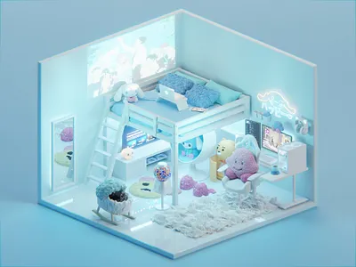 Gaming Setup 3d blender blender3d cat color design game gaming isometric room setup