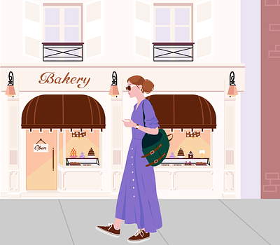 “Style women in purple dress have walked down a street" casual ecommerce fashion graphic design illustration street very peri women
