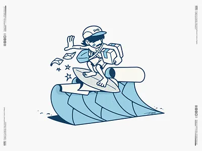 Surf Boy box character delivery illustration letter mail malaysia ocean parcel surfing vector