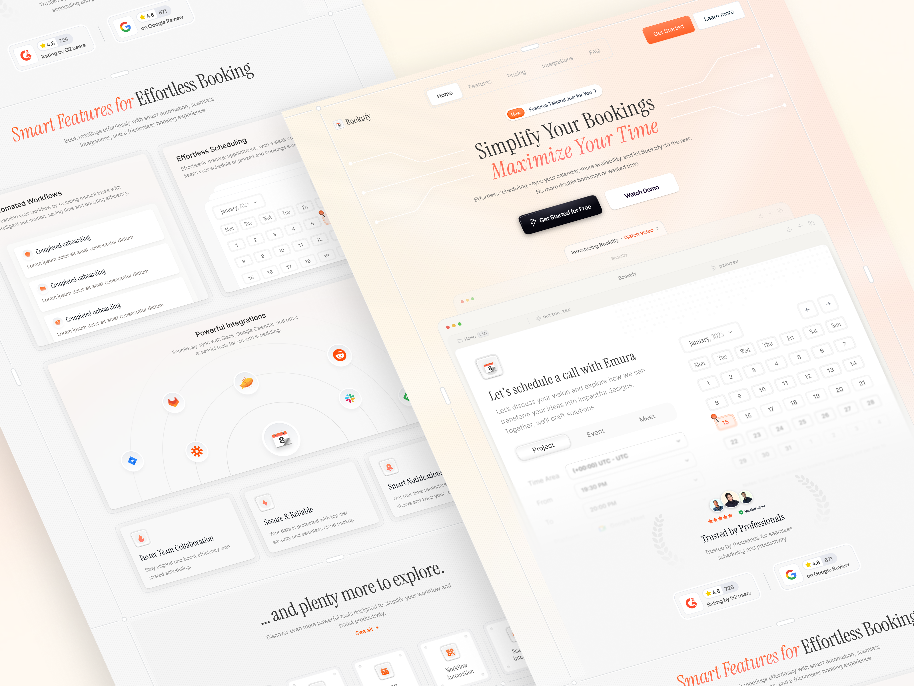 Booktify - Smart Scheduling Landing Page availability available cal calendar calendly confirmation desktop emura event google calendar judha outlook product design saas saas design schedule scheduler scheduling select time time slot