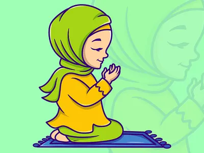 Muslim woman praying, cartoon character cebred toon