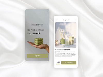 Hera Candles I Online Candle Shop app branding clean design detail green home illustration logo minimal mobile mobile design online pantone product shop soft ui user interface ux