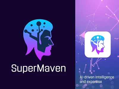 SuperMaven - AI Logo, brain, technology ai ai data automation logo artificial intelligence b2b branding business logo consulting logo creative idea digital futuristic logo human human brain logo human head innovation modern logo saas solution tech
