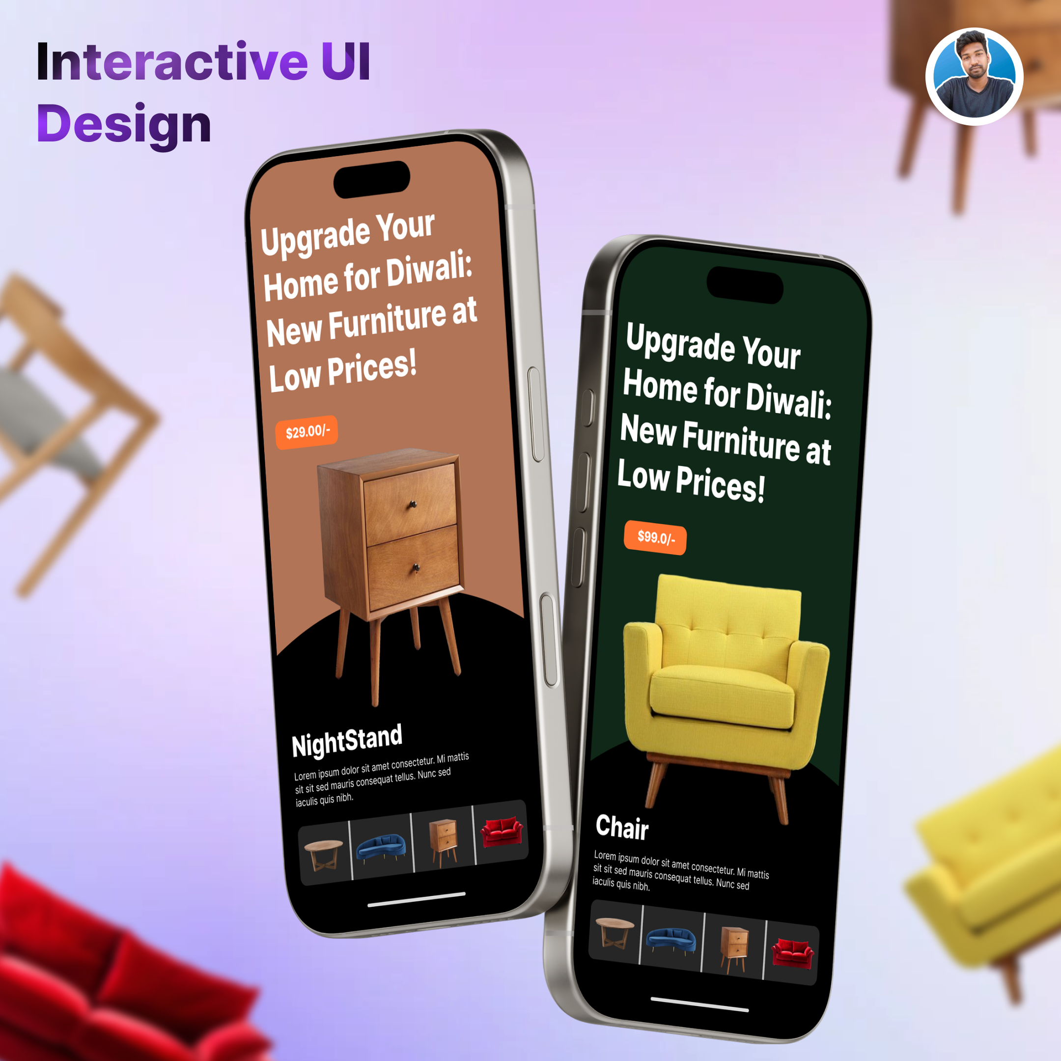 Interactive Furniture E-Commerce UI – Elevate Your Home Shopping figma interaction interactiveui minimalistdesign productshowcase smartanimate uiux