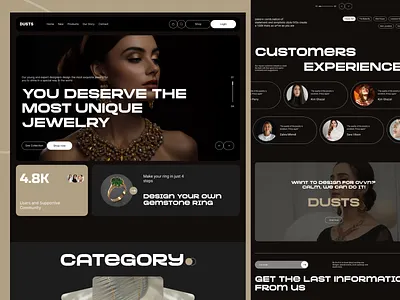 💎 DUSTS – Luxury Jewelry Website UI creativedesign darkmode dribbbleshots ecommerce jewelrydesign luxurybrand minimalistdesign typography ui uiux userexperience ux webdesign