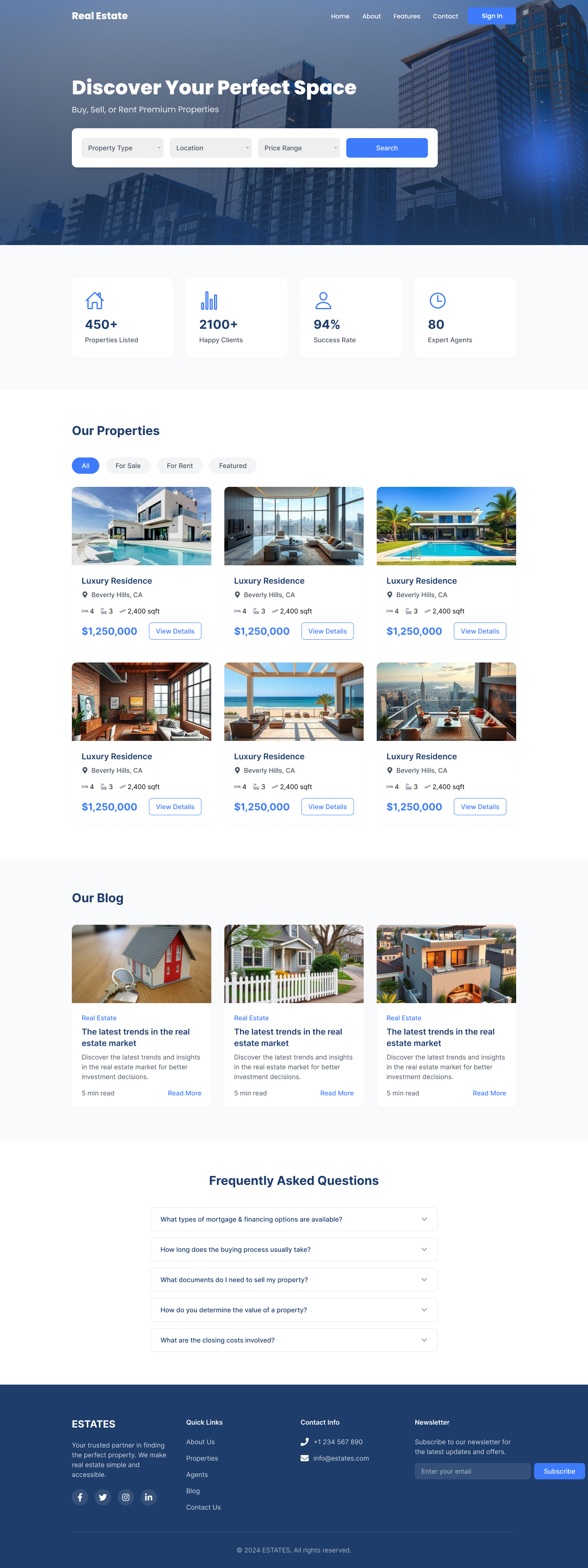 Real estate landing page design property real estate template ui design ux design web template