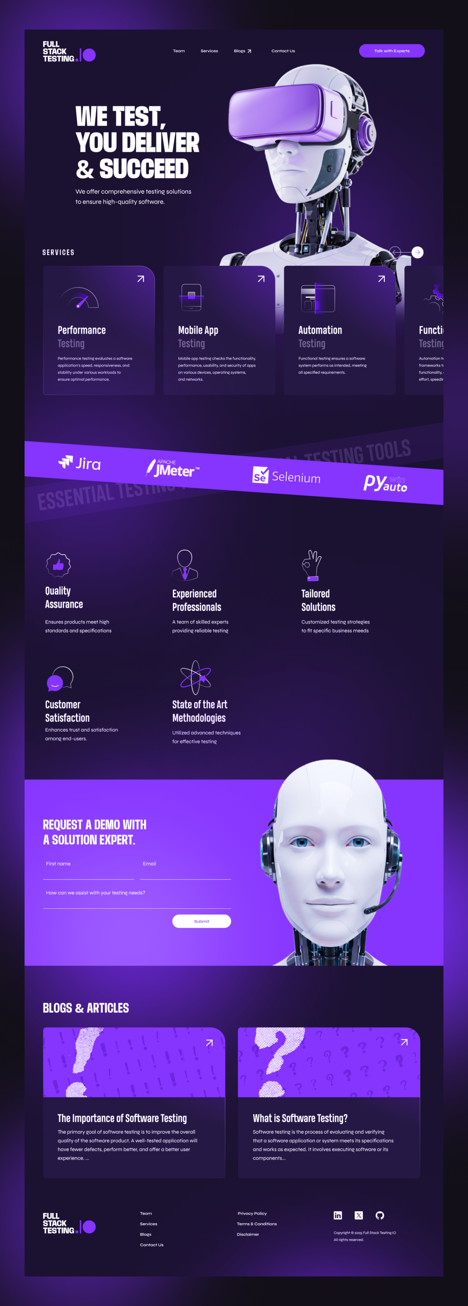 Dark Mode | fullstacktesting.io ai artificial intelligence branding contemporary design kabilansa landingpage logo website