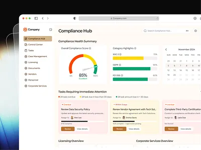UI/UX for SaaS Compliance Solutions | B2B Dashboard Interface b2b dashboard compliance dashboard dashboard design dashboard ui dashboardmetrics design trend figma dashboard modern ui product design productivity saas task management ui design user interface visual design web app web design workplace design
