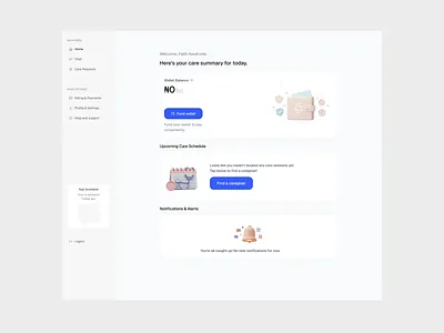 Caregiver Dashboard empty state app daily ui dashboard design landing page ui