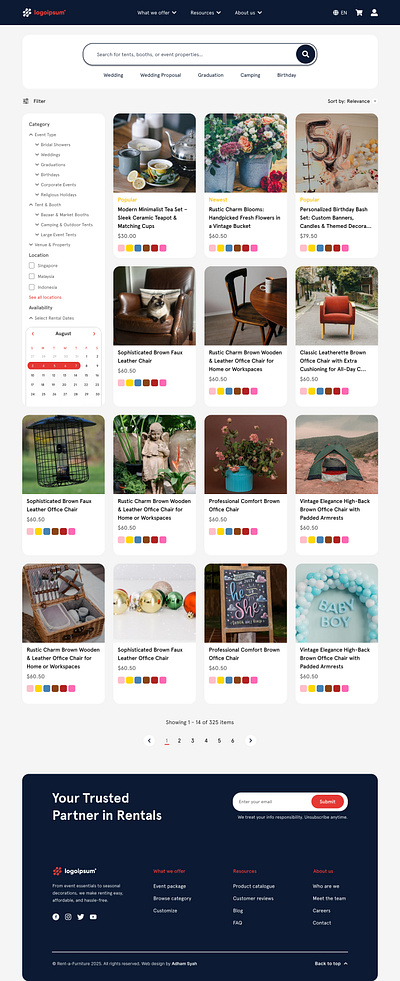 Rent-a-prop Browse Page design showcase.