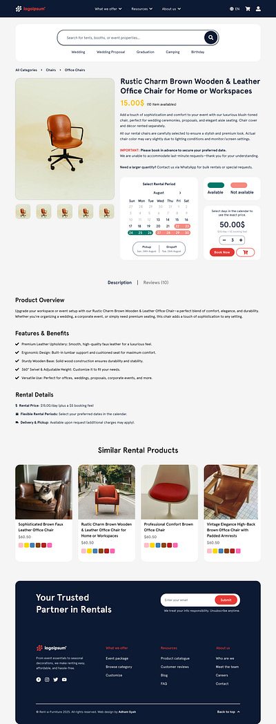 Rent-a-prop Product Page design showcase.