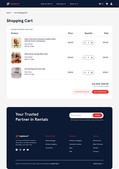 Rent-a-prop Cart Page design showcase