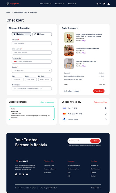 Rent-a-prop Checkout Page design showcase