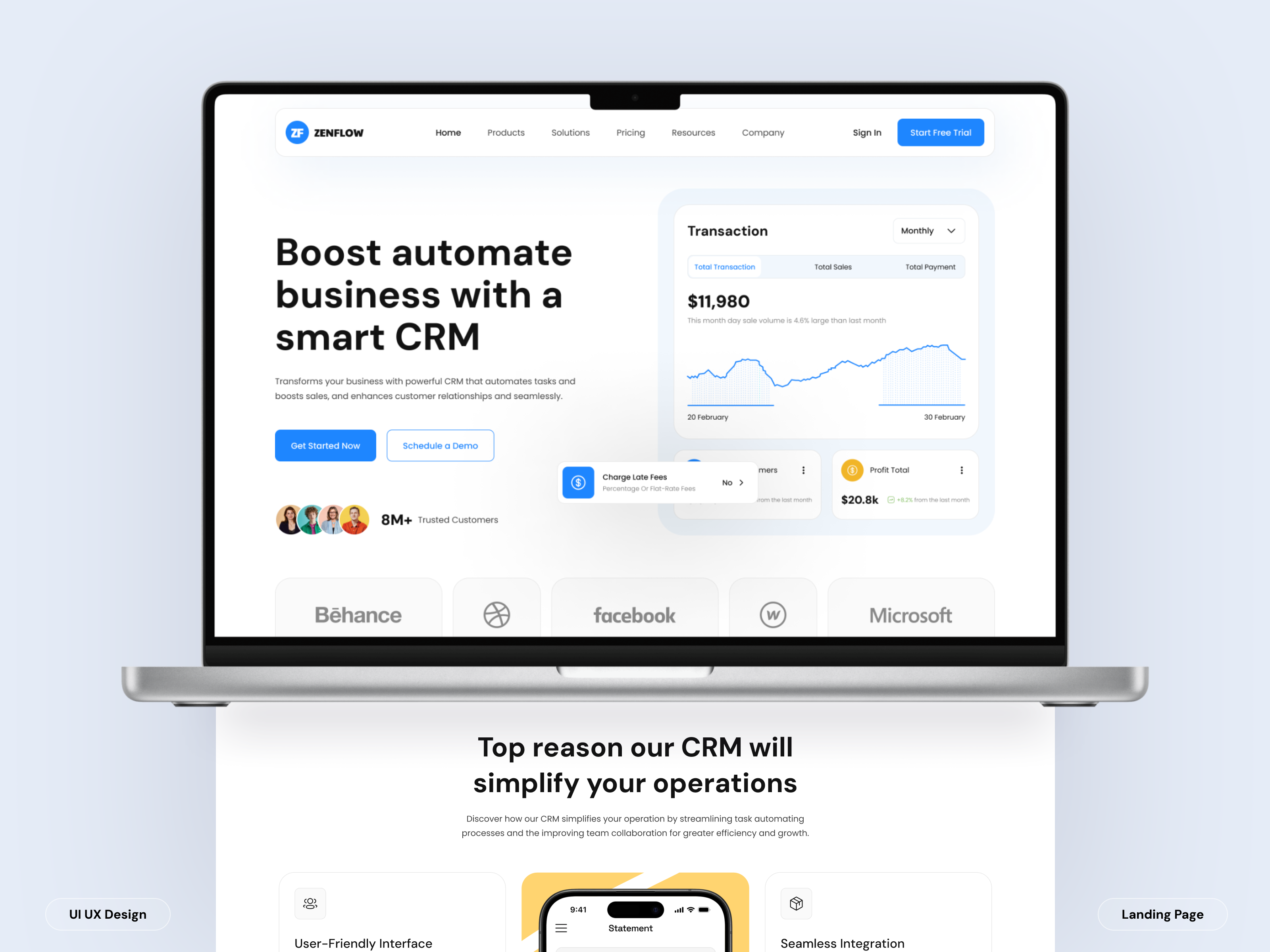 Example of Zenflow   Crm Landing Page Design 