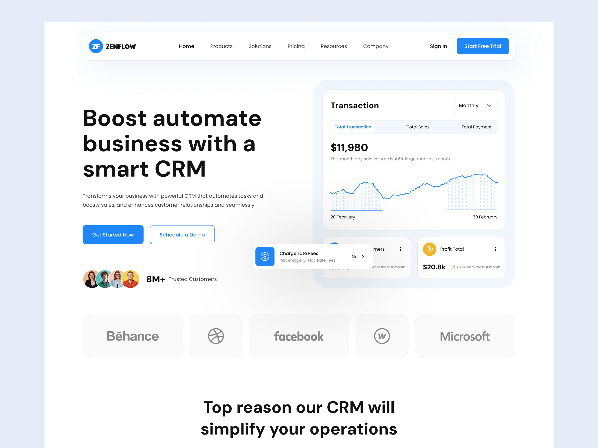 Example of Zenflow   Crm Landing Page Design 