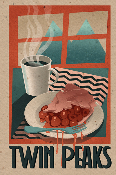 Coffee & Cherry Pie TWIN PEAKS poster branding design illustration illustrative logo merch merchdesign modern modernstyle poster posterdesign simple