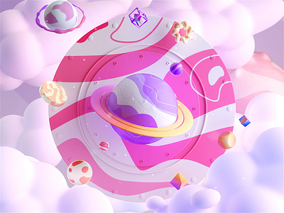Cosmic Dreams - Candy 3d ae aftereffects animation art candy cinema4d clouds cosmic crypto design digitalart dreams illustration motion motion graphics nft octane planets render