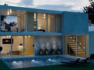 Modern house with a pool 3D 3d construction graphic design house indoors interior modern pool visual