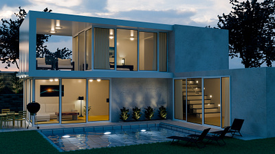 Modern house with a pool 3D 3d construction graphic design house indoors interior modern pool visual