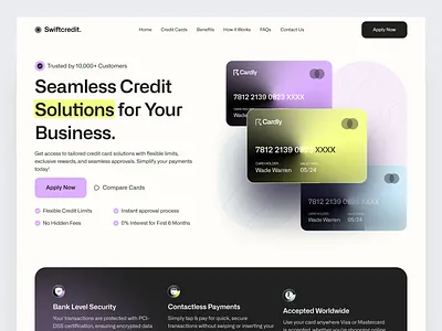 Swiftcredit - Credit Card Header branding clean clean design credit card design financial header illustration landing page minimalist ui uiux web design xenity xenitydashboard xenityui