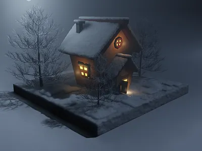 Low polly 3D house 3d comfortable forest house low polly small house snow visualization