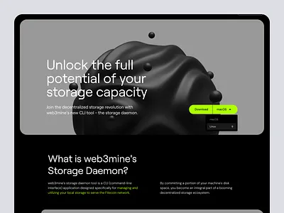 Storage daemon landing page abstract blockchain concept crypto dark design download button hero homepage landing page storage