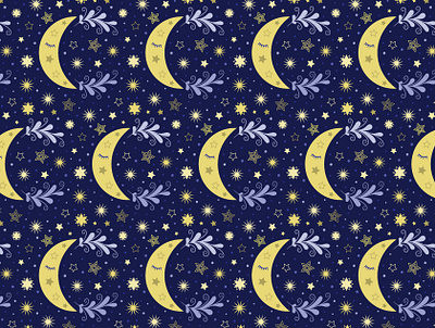 Sleepy Moon design digital art digital arts digital illustration graphic design illustration illustrator moon pattern pattern design seamless pattern stars surface pattern
