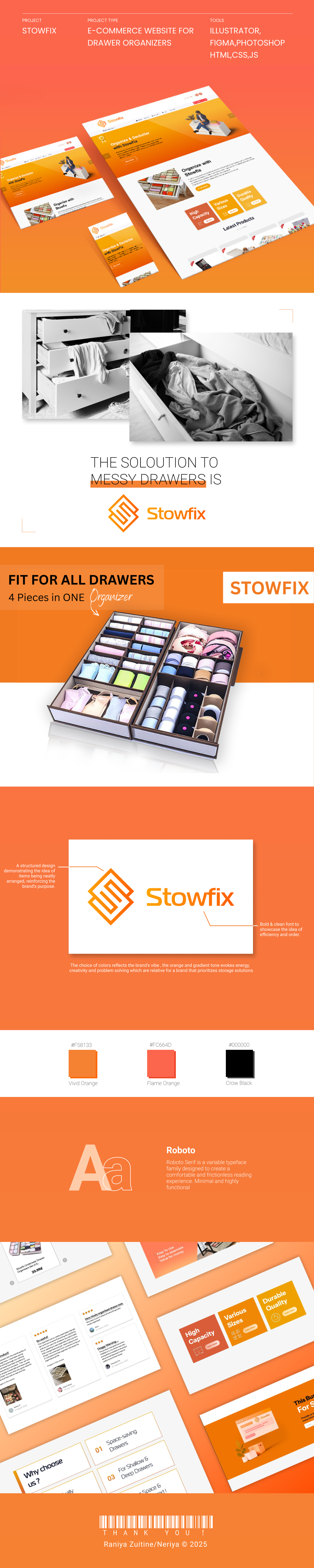 StowFix E-commerce website design/ UI & graphic design project brand branding design drawer figma graphic design htmlcss identity illustration logo orange organizers photoshop stowfix ui webdesign
