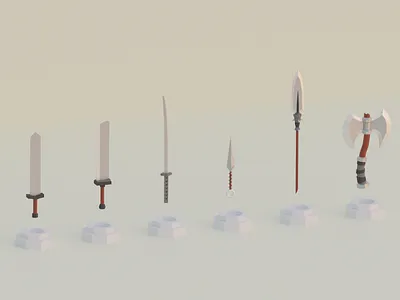 Low-poly Weapon Pack 3d axe blender colorful graphic design low poly lowpoly spear sword throwing knife weapon