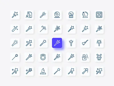 Magic And Wizard Icon Set branding card crystal design fairy fantasy graphic design line magic and wizard magic and wizard icon set object outline spell stick tarot ui ux vector wand witchcraft