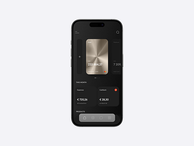 Visual Concept for Mobile Banking balance bank banking black cards cashback dark expences finance income ios mobile online payments