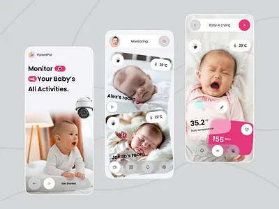 Baby Monitoring Mobile App app design baby baby app baby care baby care app baby mobile app baby monitoring app baby tracker booking care interface mobile app monitoring parental sleep monitoring smart camera smart device sound monitoring ui ux