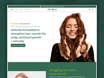 Follicia Hair Serum Shopify Website beauty beauty website design commerce e commerce hair product hair serum hair serum home page hair treatment website home page home product home web design interface landing page minimalist shopify shopify design user interface web design website website design