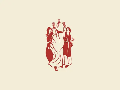 Dance of Three Muses classical dance engraving etching female flowers illustration logo minimalist springtime tarot tattoo traditional women