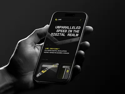 Lumi agency branding dark design logo merch merchandise mobile mockup ui ux web yellow