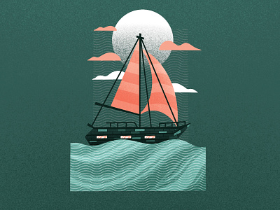 Sailboat boat cloud clouds design drawing environment high illustration landscape moon ocean procreate sail sailboat sea series texture water waves wind