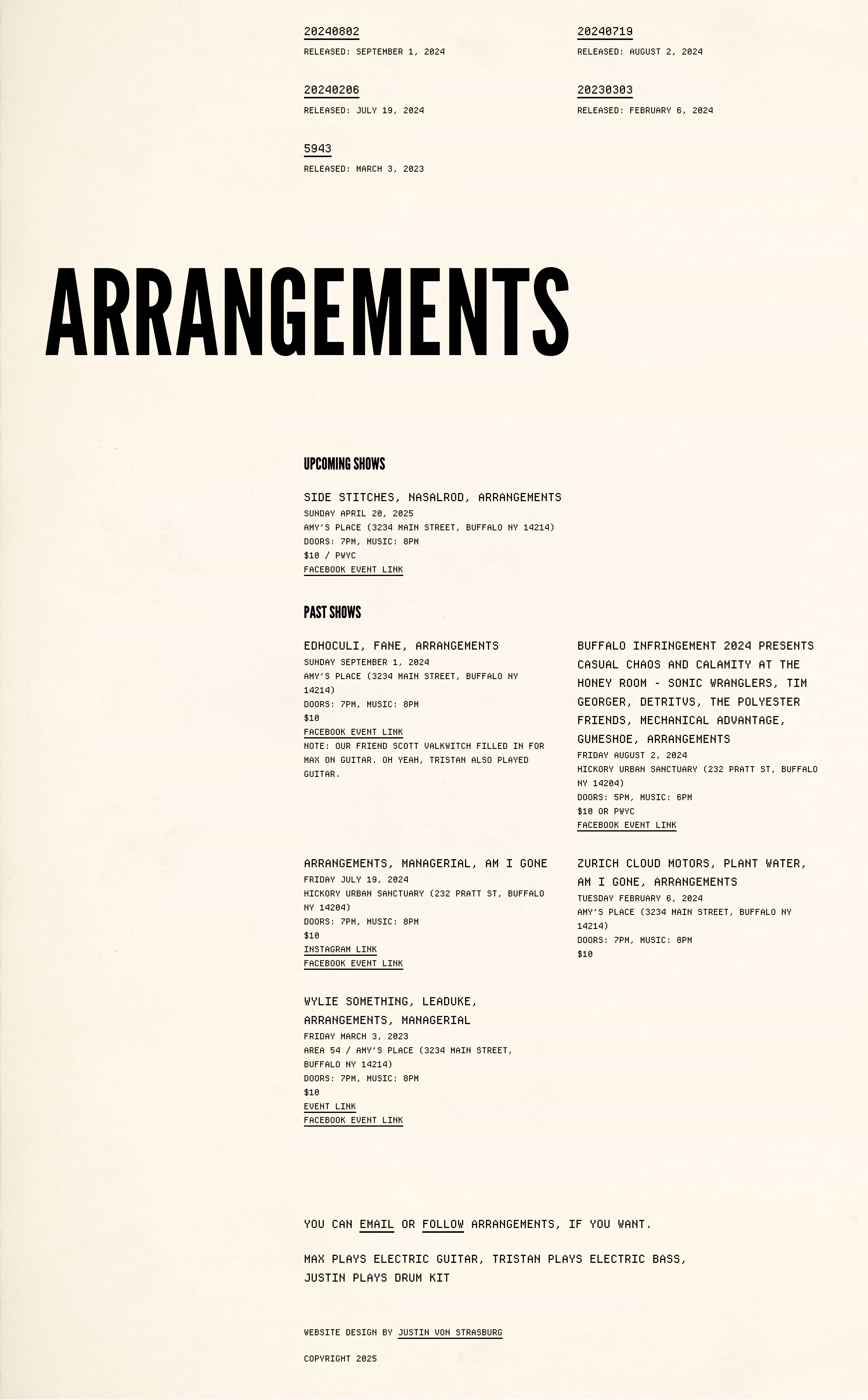 Arrangements band website single page website web design